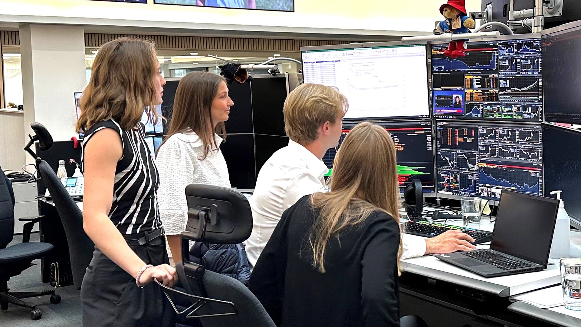 A diverse team collaborating in a modern office